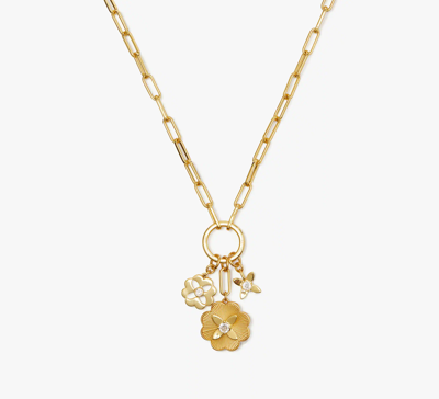 Kate Spade Heritage Bloom Charm Necklace In Clear/gold