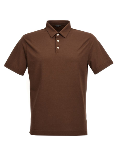 Zanone Ice Cotton Polo Shirt In Brown