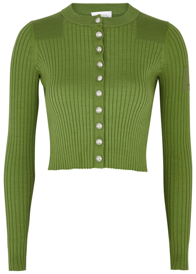 Rabanne Ribbed Cotton Cardigan In Green