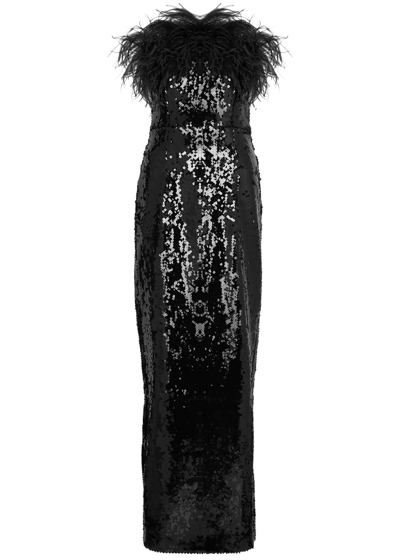 16arlington Samare Feather-trimmed Sequin Gown In Black