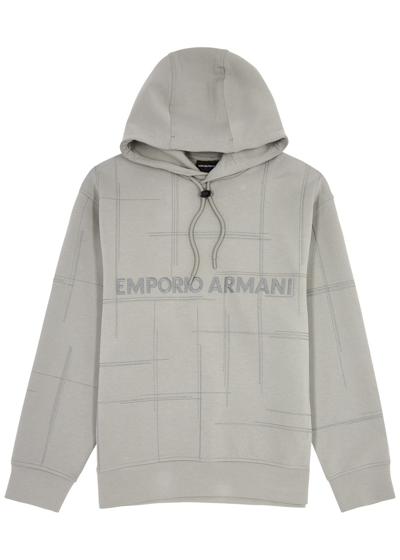 Emporio Armani Logo-embroidered Hooded Jersey Sweatshirt In Grey