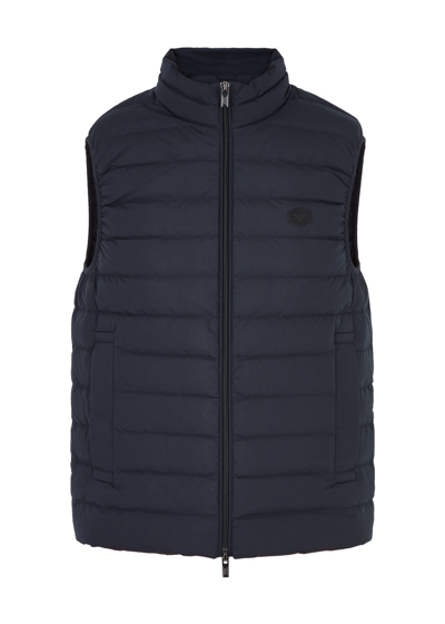 Emporio Armani Logo Quilted Shell Gilet In Navy