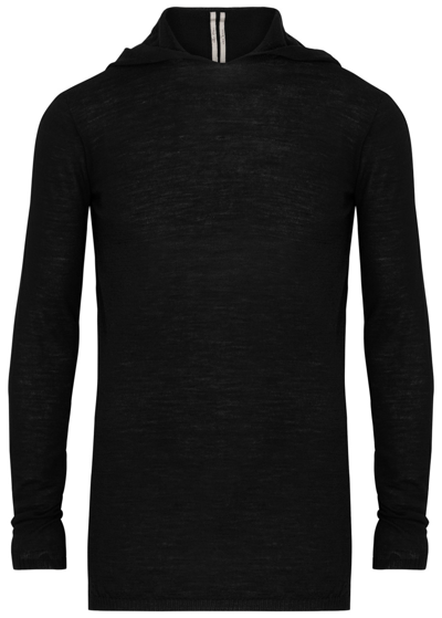 Rick Owens Hooded Wool Sweatshirt In Black