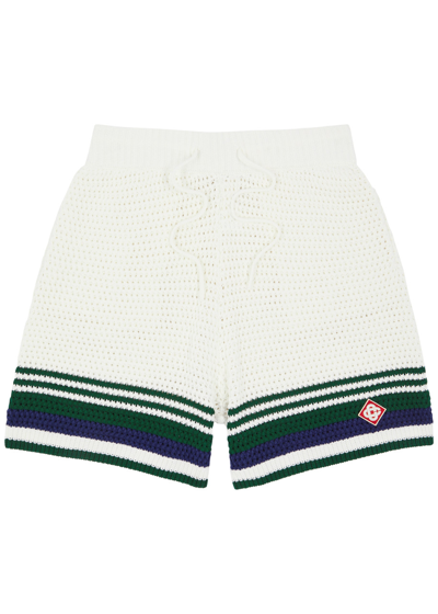Casablanca Tennis Stripe-intarsia Crochet-knit Shorts In White And Green