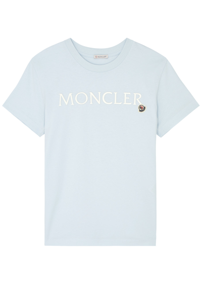 Moncler Logo-embroidered Cotton T-shirt In Light Blue 2