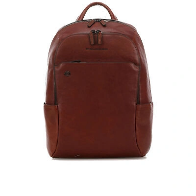 Pre-owned Piquadro Men Business Backpack  Black Square Ca3214b3 Bag In Light Brown Leather