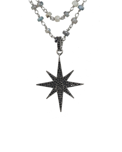 Rachel Reinhardt Silver Gemstone Pendant Necklace In Black