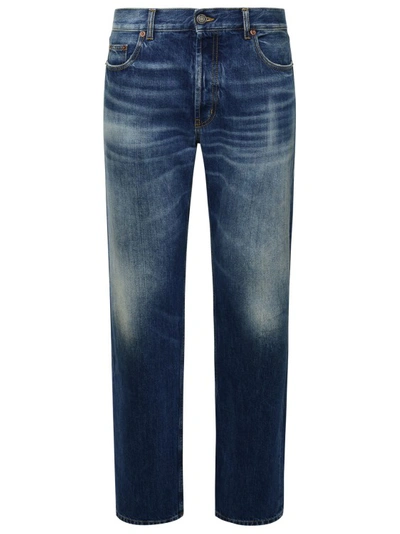 Saint Laurent Man Vintage Blue Cotton Jeans In Black