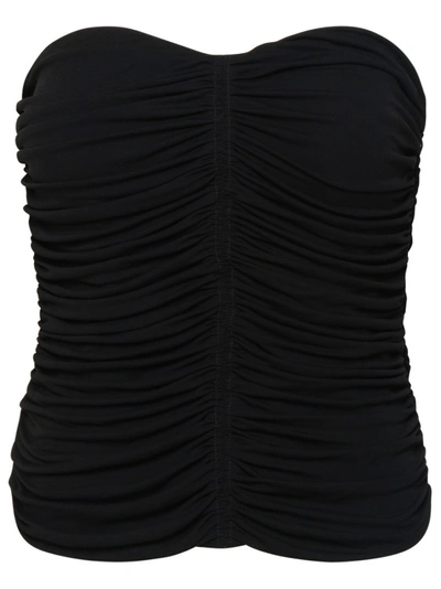 Saint Laurent Sleeveless Draped Cropped Top In Black