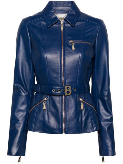 Blugirl Belted Leather Jacket In Blue