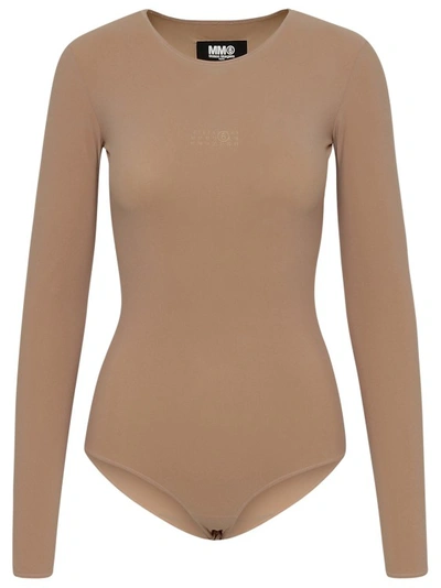 Mm6 Maison Margiela Polyamide Nude Bodysuit In Brown
