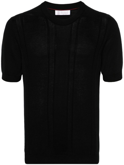 Brunello Cucinelli Short Sleeve Crew-neck Sweater In Negro