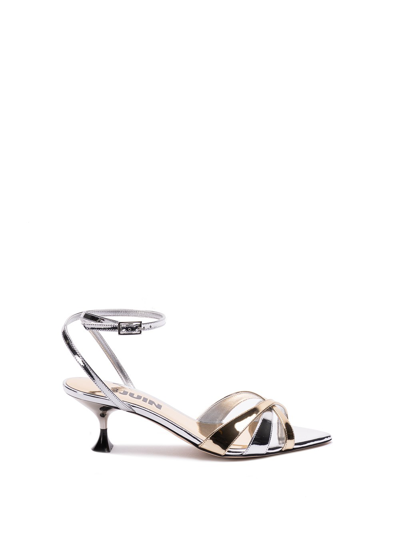 3juin Kyara 055 Sandals In Silver Leather In Metallic