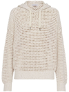 Brunello Cucinelli Women's Cotton Dazzling Net Hooded Sweater In Beige