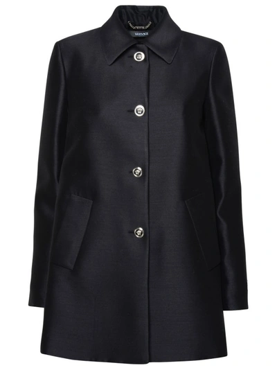 Versace Wool-blend Coat In Black