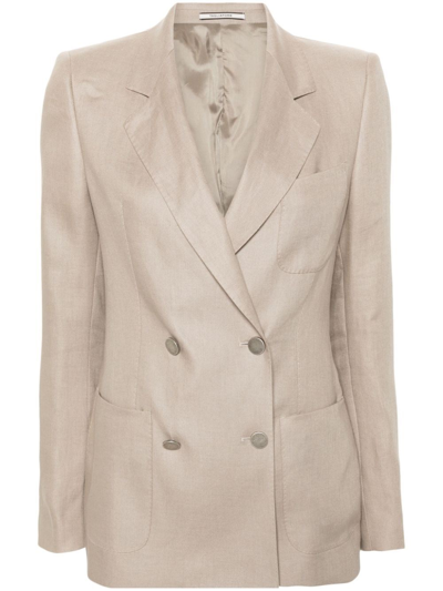 Tagliatore Double-breasted Linen Blazer In Grey