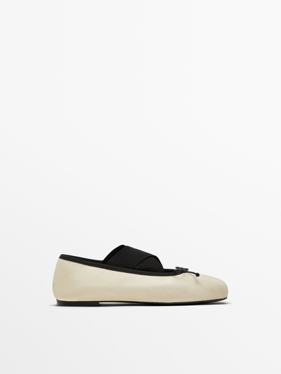 Massimo Dutti Ballet Flats With Bow In Cream