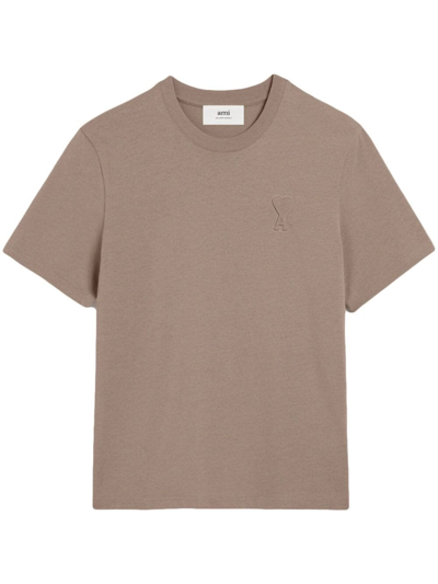 Ami Alexandre Mattiussi Logo-embossed Cotton T-shirt In Beige