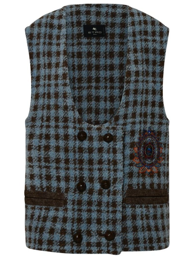 Etro Light Blue Wool Waistcoat In Grey