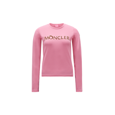 Moncler Collection Logo Long Sleeve T-shirt Pink In Rose