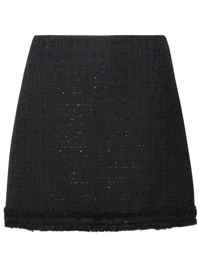 Versace Frayed Sequin-embellished Cotton-blend Tweed Mini Skirt In Black