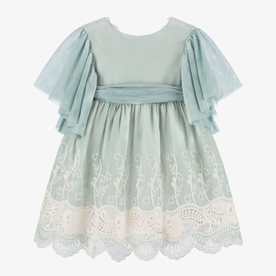Foque Kids' Girls Green Embroidery & Lace Dress