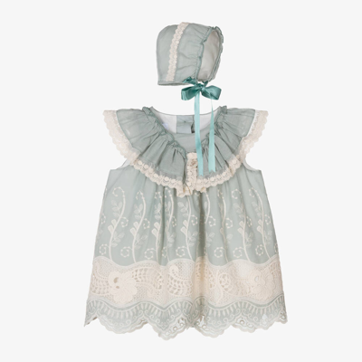 Foque Babies' Girls Green Embroidery & Lace Dress Set