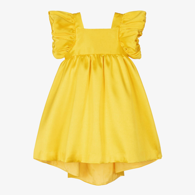 Hucklebones London Kids' Girls Yellow Satin Dip Hem Dress