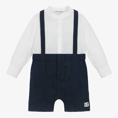 Dolce & Gabbana Baby Boys Blue & White Linen Shortie