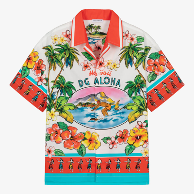 Dolce & Gabbana Teen Boys Red Hawaiian Cotton Shirt