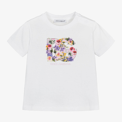 Dolce & Gabbana Babies' Dg Floral-print Cotton T-shirt In White
