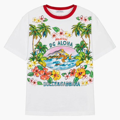 Dolce & Gabbana Teen Boys White Hawaiian Cotton T-shirt
