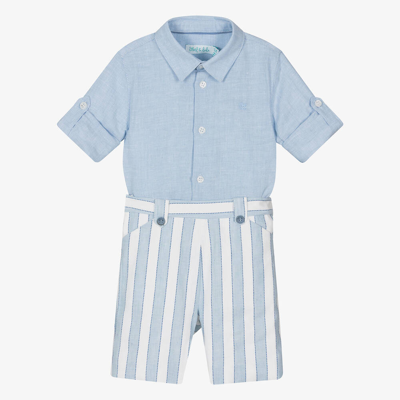 Abel & Lula Babies' Boys Blue Striped Linen Shorts Set