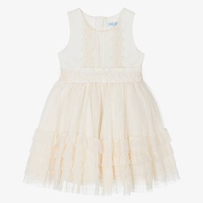 Abel & Lula Kids' Girls Ivory Tulle & Lace Trim Dress