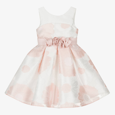 Abel & Lula Kids' Girls White Organza Floral Jacquard Dress In Pink