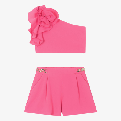 Abel & Lula Kids' Girls Deep Pink Ruffle Shorts Set