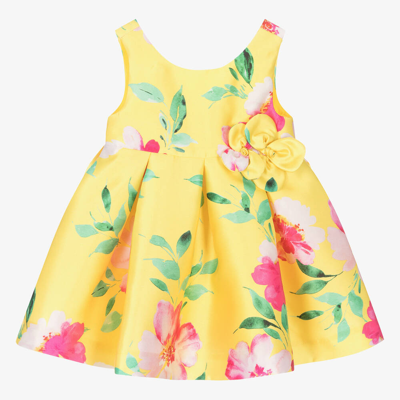 Abel & Lula Baby Girls Yellow Satin Floral Dress
