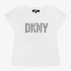 DKNY DKNY GIRLS WHITE STUDDED COTTON T-SHIRT