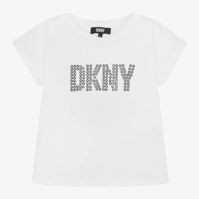Dkny Kids'  Girls White Studded Cotton T-shirt