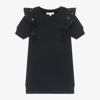 Chloé Girls Navy Blue Cotton Eyelet Dress In Blue