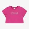 CHLOÉ GIRLS MAGENTA PINK EMBROIDERED COTTON T-SHIRT