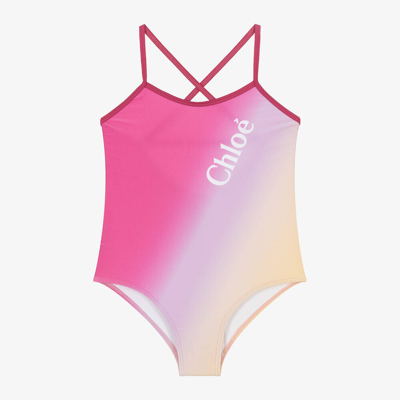 Chloé Kids' Logo印花渐变色连体泳衣 In Multicolor