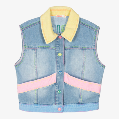 Billieblush Kids' Embroidered Cotton Denim Vest In Blue,multi