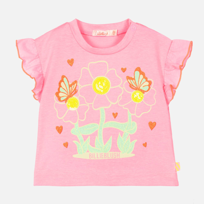 Billieblush Babies' Girls Neon Pink Glitter Flower T-shirt