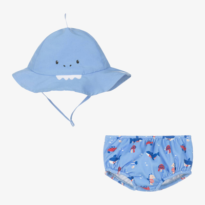 Mayoral Newborn Babies' Boys Blue Shark Swim Pants & Hat Set (upf40+)