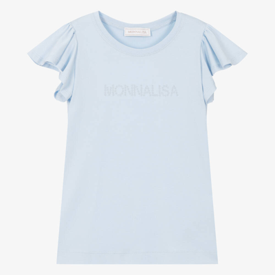 Monnalisa Teen Girls Light Blue Cotton T-shirt