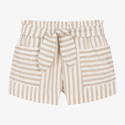 Mayoral Kids' Girls Beige & White Striped Shorts