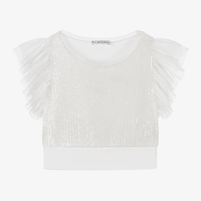 Couture By Elsy Kids'  Girls Ivory Cotton & Sequin Tulle Blouse
