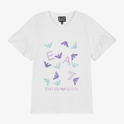 Ea7 Emporio Armani Teen Girls White Glittery Eagle T-shirt