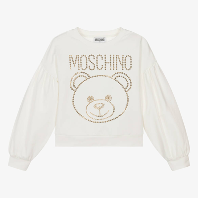 Moschino Kid-teen Teen Girls Ivory Studded Teddy Sweatshirt